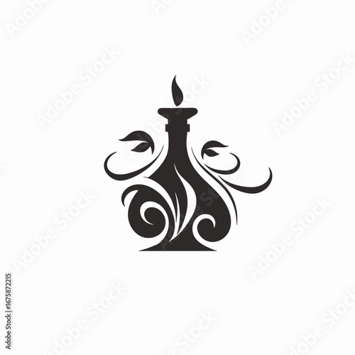 Elegant ornamental candle holder design with abstract leaves and swirls silhouette
