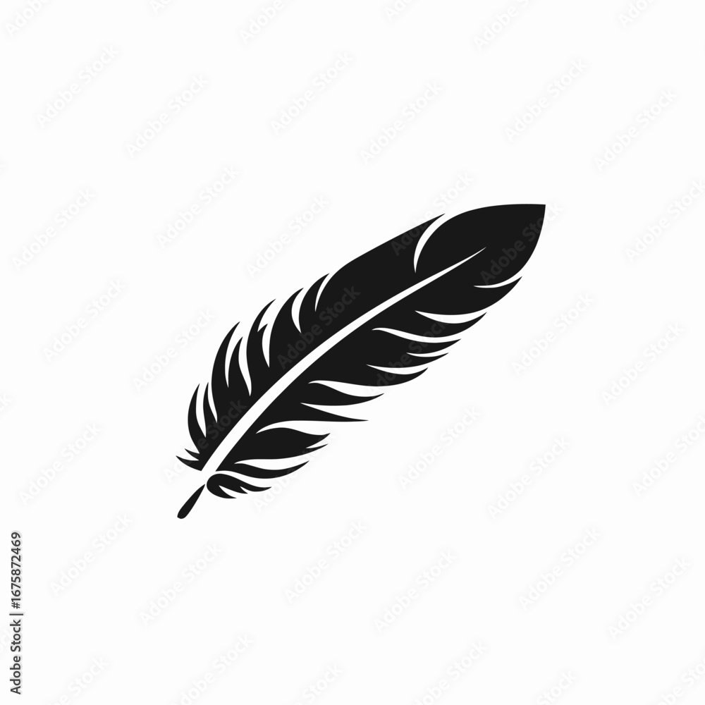 Fototapeta premium Elegant and minimal feather illustration in black and white simple silhouette