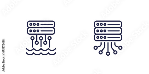 Data lake icons, storing raw data line design