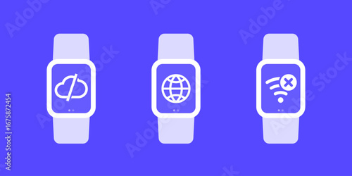 disconnect from server or cloud icons, no connection pictogram with a smart watch