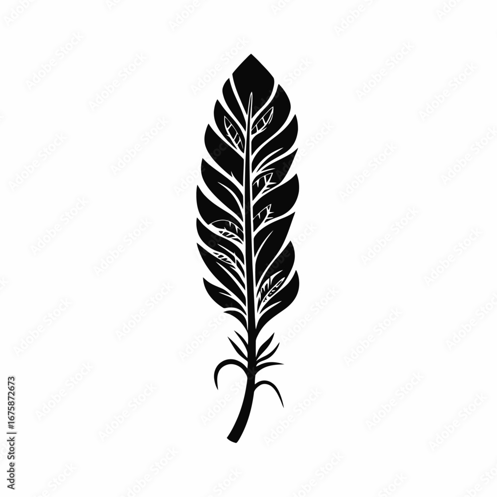 Obraz premium Elegant minimalistic feather with intricate details on white background silhouette