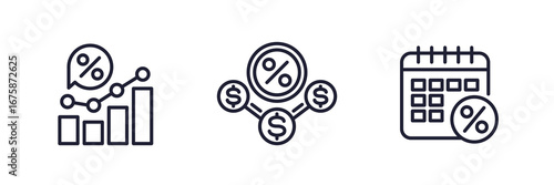 interest rate line icons with chart and calendar