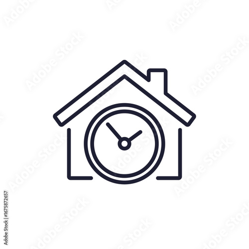 house icon with a clock, line design