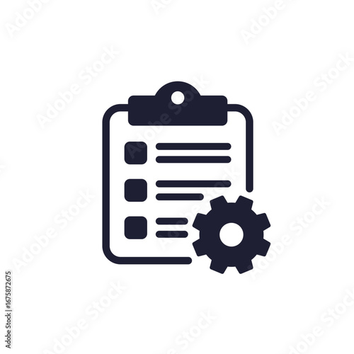project specification icon with gear and clipboard