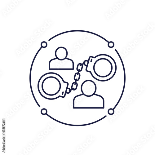 Prisoners icon with handcuffs and people, line design