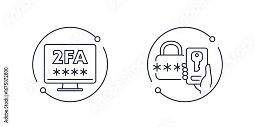two factor authentication line icons
