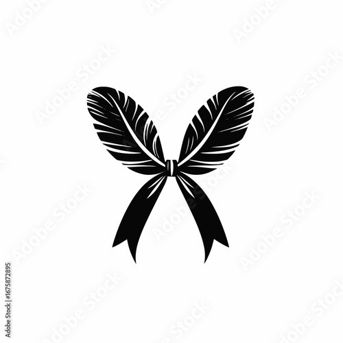 Elegant black ribbons and feathered wings create an exquisite bow silhouette