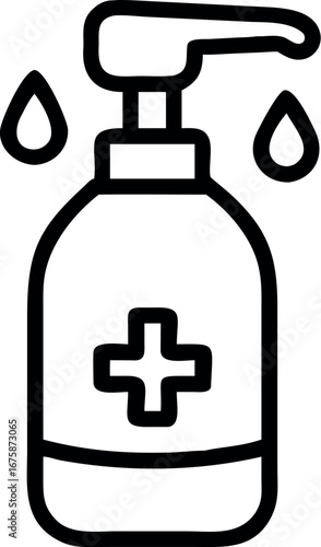 Sanitize/sanitizer bottle with disinfectant soap line art vector