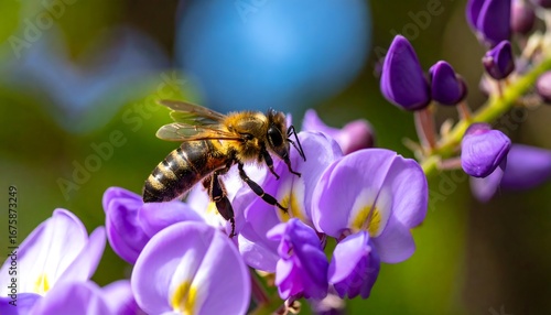 Honeybee on vibrant purple flowers