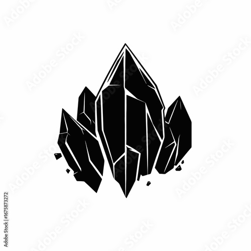 Striking arrangement of dark mineral clusters featuring dramatic facets forming a bold silhouette