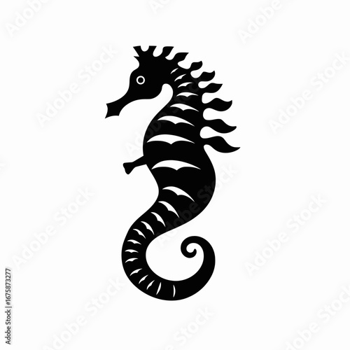 Graceful black and white seahorse in the ocean aquatic life silhouette