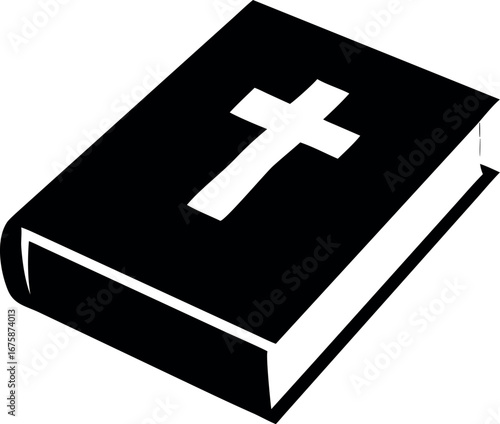 Bible holy book with cross flat vector icon