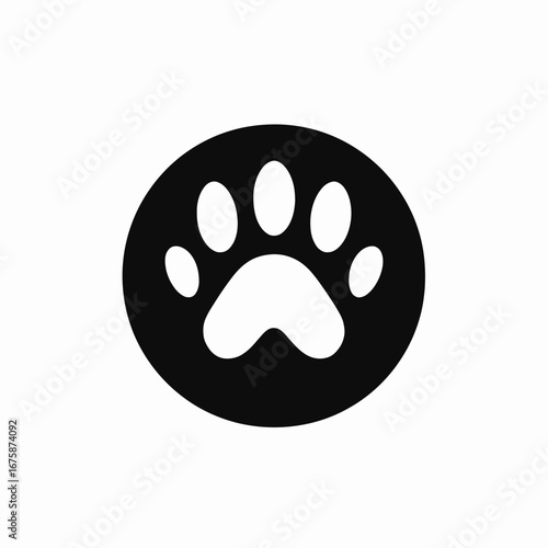 Elegant animal paw imprint in a circle black and white silhouette