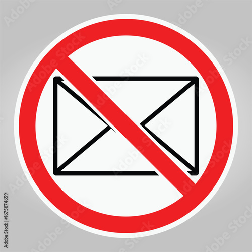 No Mail Sign with Red Circle and Diagonal Line Symbol on Gray Background
