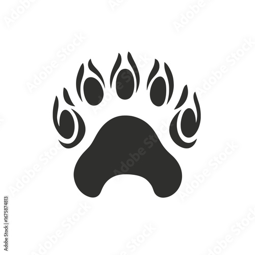 Graphic grizzly bear paw track displaying isolated animal footprint silhouette