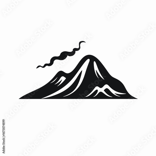 Striking volcanic peak with smoke minimalist vector art style silhouette