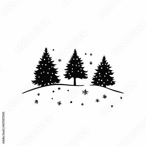 Snowy Christmas trees stand gracefully in winter wonderland holiday season silhouette