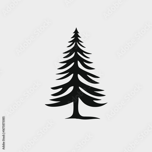 Solitary fir tree standing tall against plain backdrop forming classic silhouette