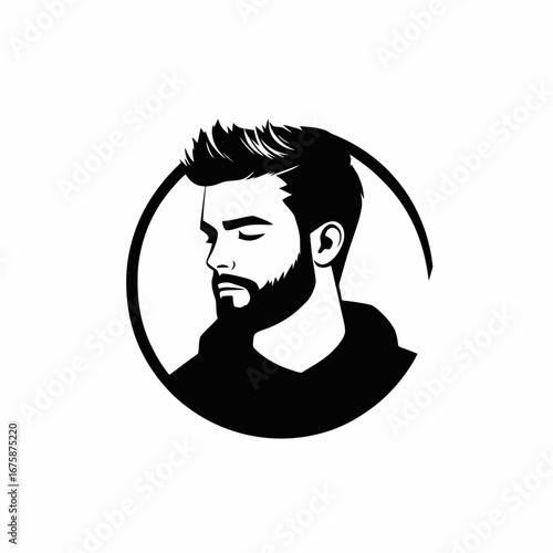 Stylish man with beard and hair in circle shape silhouette