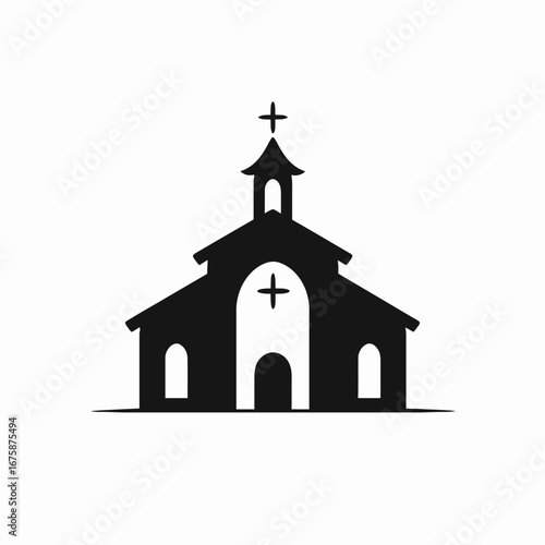Striking minimalist church illustration showing religious architectural structure in stark silhouette
