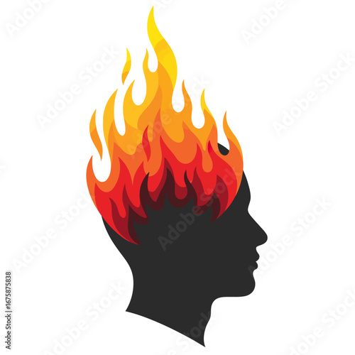 Anger as fire erupting from head abstract graphic design vector illustration