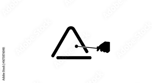 Triangle Musical Instrument with Beater in Hand Silhouette.