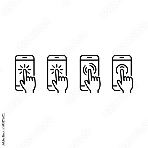 Four icons showing finger tapping on smartphone screens