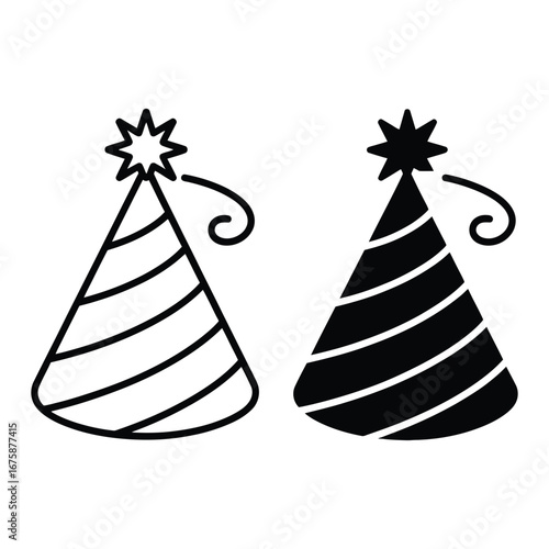 Two party hats one outline one filled black