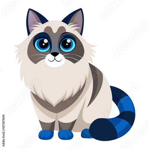 Cute cartoon kitten illustration with black fur and playful tail design