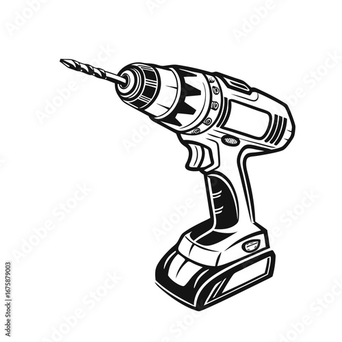 Silhouette vector illustration of a cordless power drill, a versatile tool for construction, DIY projects, and home improvement tasks