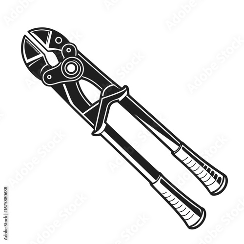 Detailed Black and White Vector Illustration of Bolt Cutters A Heavy-Duty Cutting Tool for Construction and Industrial Use