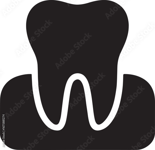 Black silhouette of tooth with gum illustration, perfect for dental, oral care, and health designs.