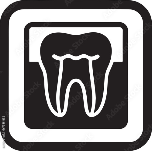 Black silhouette of tooth X-ray pictogram, ideal for dental, medical, and oral health designs.