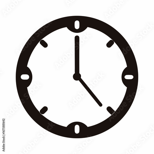 Simple black and white clock face showing the time is 1223 approximately