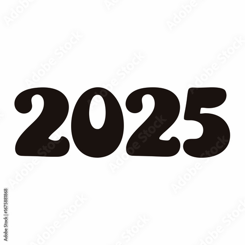 Retro Style Graphic with Bold 2025 Numerals in Black Font