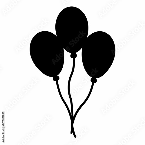 Black silhouette of three balloons tied together, simple yet elegant design