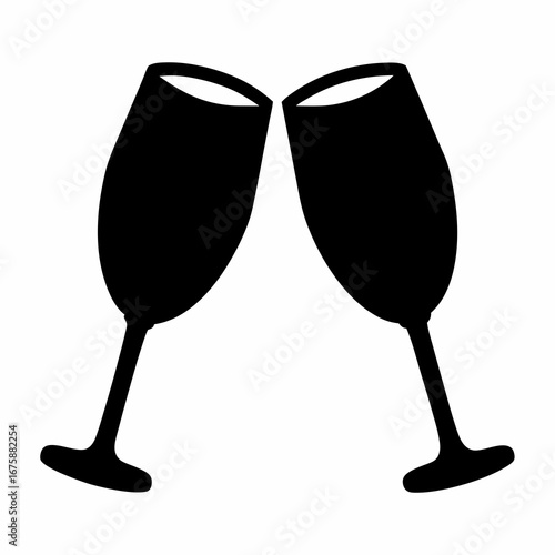Elegant silhouette illustration of two wine glasses clinking together in celebration