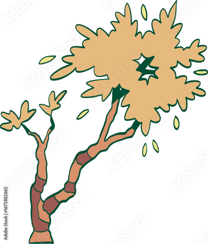 hand drawn cartoon illustration of a side view tree.