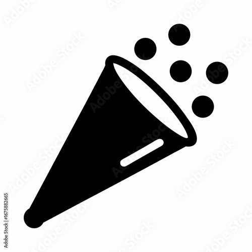 Black icon of party popper horn with confetti coming out of it