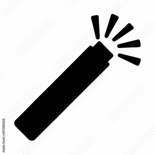 A black and white illustration of a magic wand emitting light rays