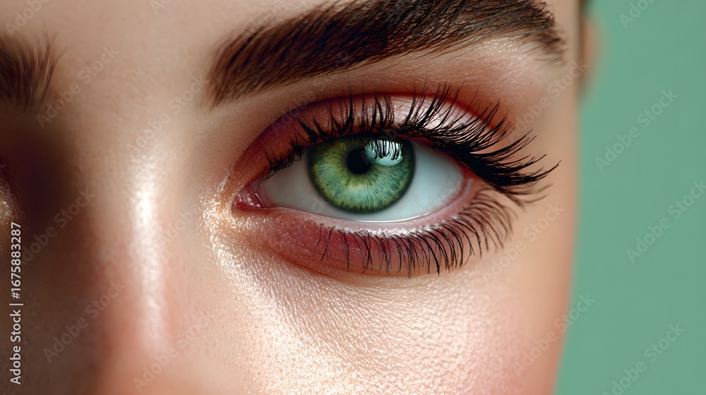 Obraz premium Close-Up of a Beautiful Green Eye with Glamorous Makeup and Soft Skin Tone