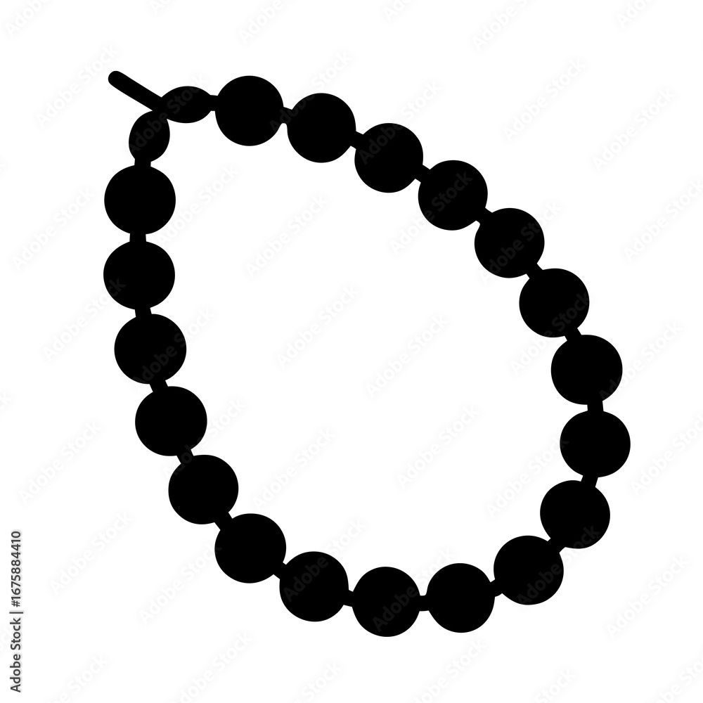 Fototapeta premium Black silhouette of a beaded bracelet or necklace on a white background