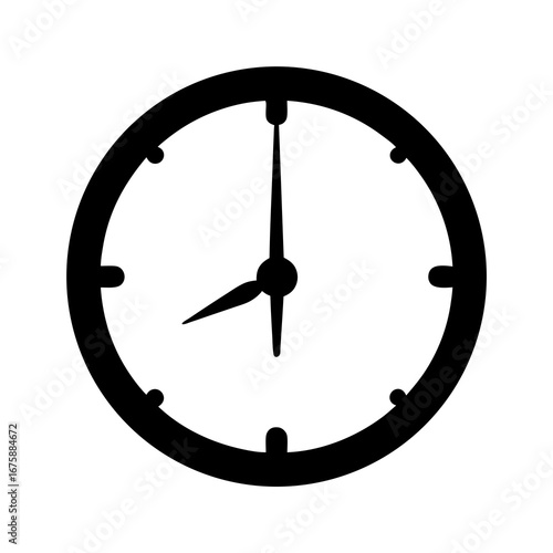 Simple black and white clock face illustration showing the time eight thirty