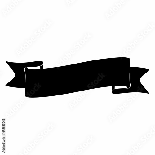 Detailed monochrome black ribbon banner illustration for adding customized text or graphics