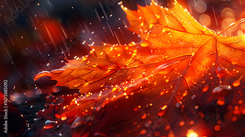 Autumn Rain: Vibrant Maple Leaf in the Downpour