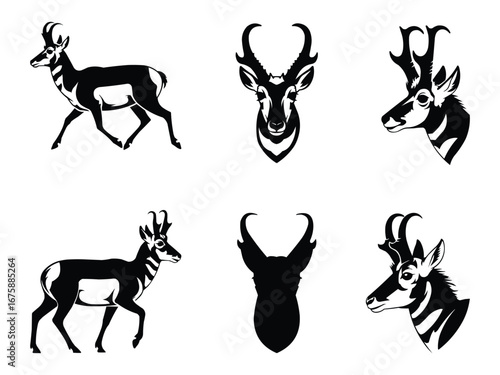 Pronghorn antelope silhouettes animal wildlife collection vector