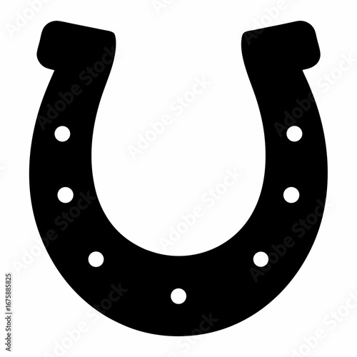 Isolated Black Horseshoe with Nail Holes on a White Background