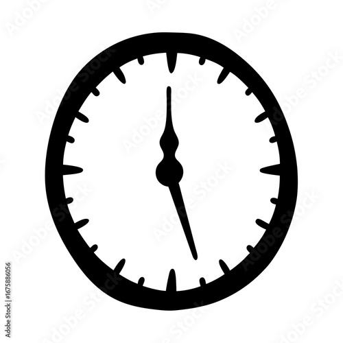 Simple black and white clock icon showing five minutes after twelve o'clock