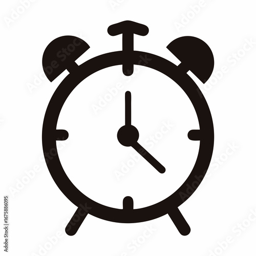 Simple graphic icon illustration of a retro alarm clock time piece