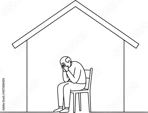 Man depressed in isolation home confinement sadness